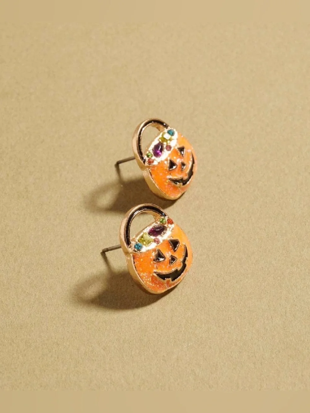 Halloween Jack-o'-Lantern Pumpkin Earrings - Orange - Picture 2 of 2
